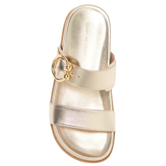 Stuart Weitzman Joni Women New Slide Sandal Sz 10 Gold Leather Adjustable Strap - Picture 3 of 6